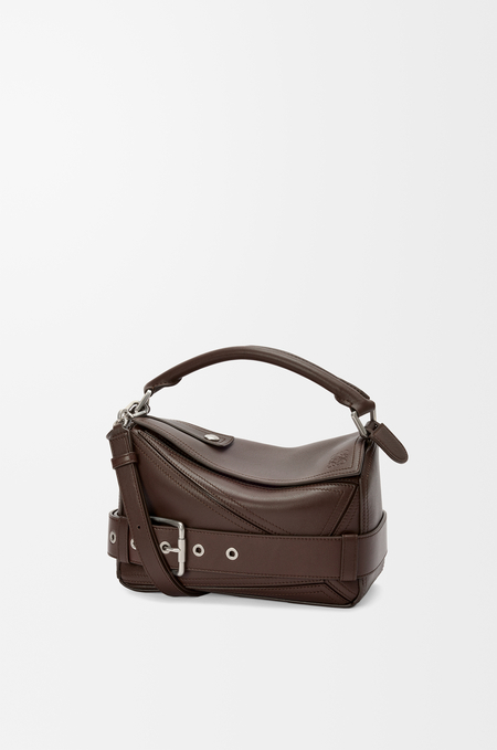 LOEWE Small Puzzle Biker bag in shiny calfskin Dark Brownie
