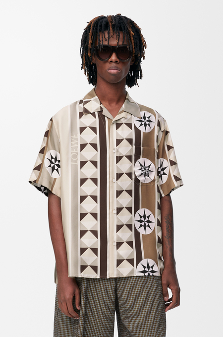LOEWE Short sleeve shirt in silk Beige/Multicolor