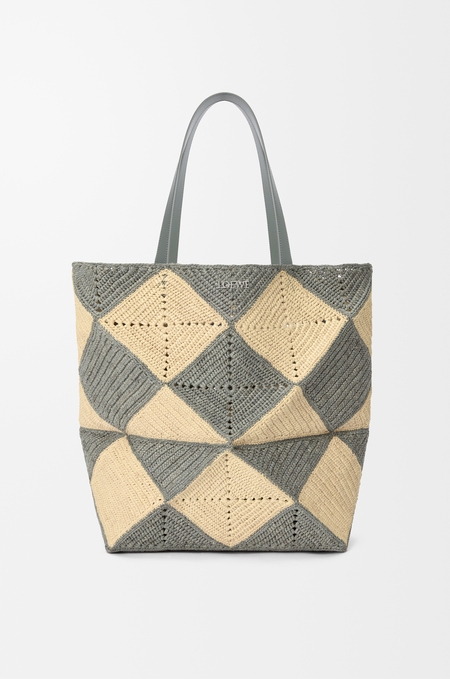 LOEWE XL Puzzle Fold tote in raffia Natural/Grey